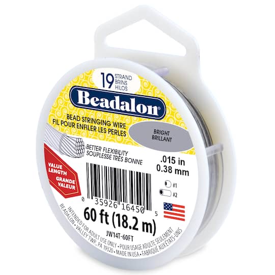 Beadalon&#xAE; 0.38mm Bright 19 Strand Bead Stringing Wire, 60ft.